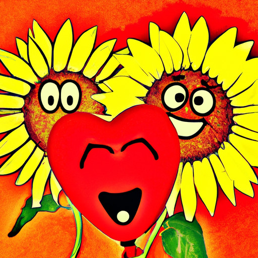 An image of two smiling sunflowers, their golden petals radiating joy as they face each other