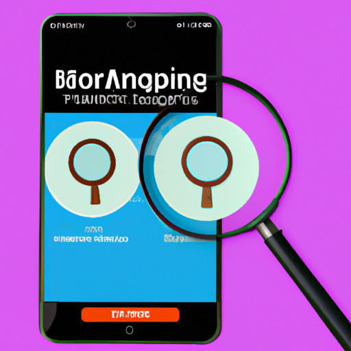An image showcasing a smartphone screen split in two, one side displaying a magnifying glass searching through a database of available apps for relationship monitoring, and the other side revealing a list of verified research-backed apps