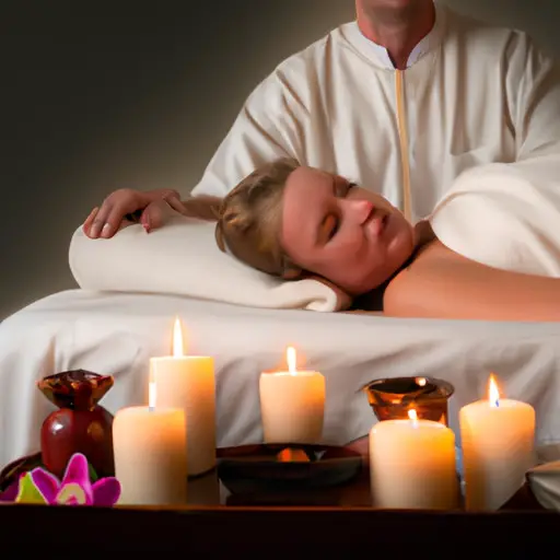 An image showcasing a serene spa setting with a couple enjoying a relaxing couples massage