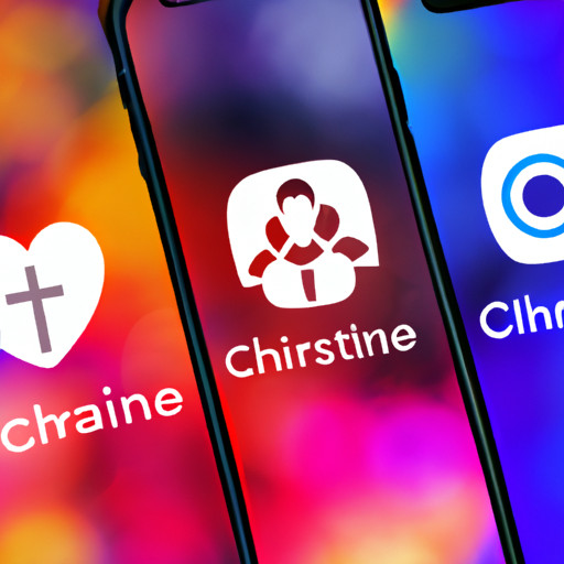 An image featuring a vibrant smartphone screen displaying multiple Christian dating app icons, including CrossPaths, Christian Mingle, and Christian Connection
