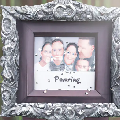 An image showcasing a wooden photo frame adorned with engraved initials of parents, holding a cherished family portrait