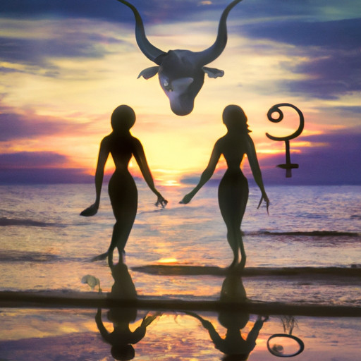 An image depicting a serene beach sunset with a Taurus woman and her Pisces or Cancer partner, holding hands while walking along the shore, showcasing their deep emotional connection and harmonious bond