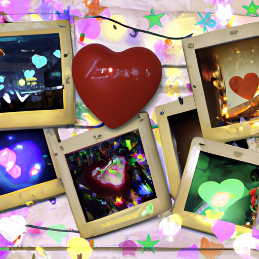 An image of a heart-shaped photo collage, adorned with vibrant Polaroid pictures displaying cherished moments together