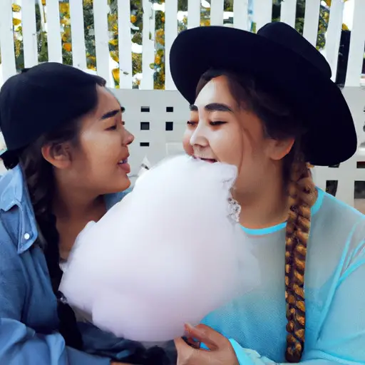 the adorably intimate moment when you and your girlfriend share a cotton candy, its pastel hues mirroring the sweetness of your relationship, while her infectious laughter paints the scene with pure joy