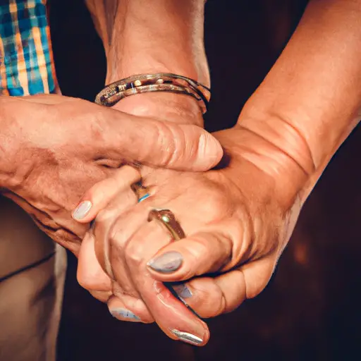 An image showcasing a couple holding hands, their interlocked fingers reflecting a beautiful contrast between youthful vitality and aging wisdom