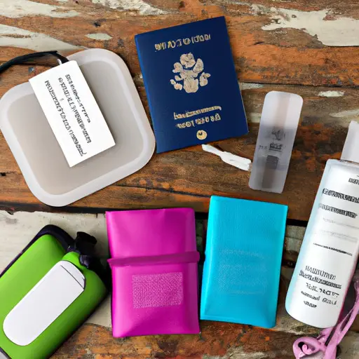 An image showcasing a collection of practical gifts for traveling wedding attendees
