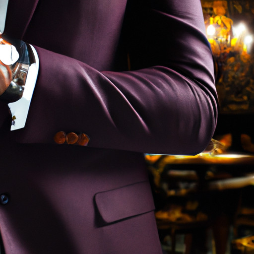 An image showcasing a dapper gentleman wearing a tailored navy suit, crisp white shirt, and a burgundy tie, while accessorizing with a sleek watch and polished leather shoes