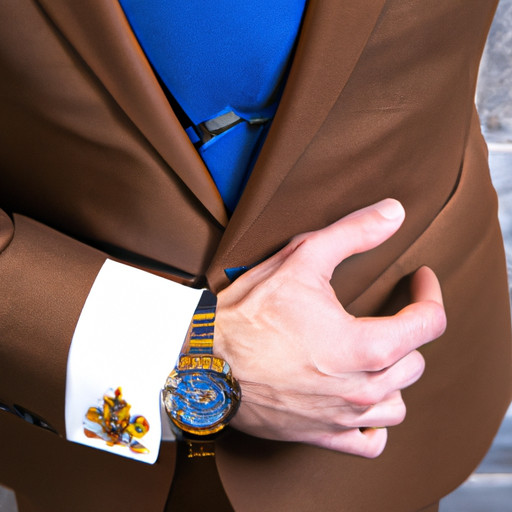 An image showcasing a well-dressed man in a tailored navy suit, complemented by a crisp white dress shirt, a slim black tie, polished brown leather shoes, and a stylish watch – the perfect ensemble for a sophisticated dinner date