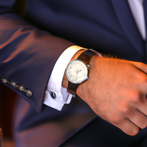 An image featuring a well-dressed man wearing a sleek suit, complemented by a sophisticated watch, a stylish tie clip, and a polished pair of cufflinks, adding a touch of elegance to his dinner date outfit
