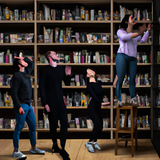 An image depicting a group of tall individuals effortlessly reaching high shelves, while a shorter person struggles to access the same items