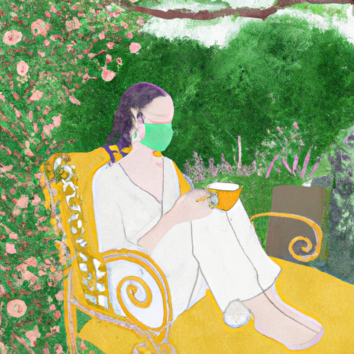 An image featuring a serene woman surrounded by a lush garden, practicing self-care after divorce