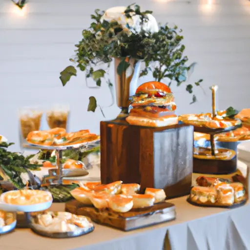 An image showcasing a beautifully styled table, adorned with an array of mouthwatering dishes like gourmet sliders, elegant charcuterie boards, and decadent mini desserts, perfect for a divorce party celebration