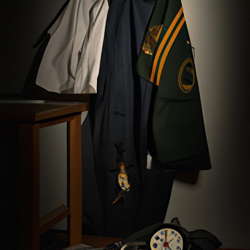 An image that juxtaposes a pilot's uniform hanging alone in a dimly lit room with a broken compass lying on a desk nearby, symbolizing the statistical realities of divorce rates among pilots