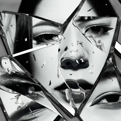 An image showcasing a shattered mirror, reflecting fragmented pieces of a person's face, symbolizing the emotional turmoil caused by a narcissistic ex-spouse during divorce
