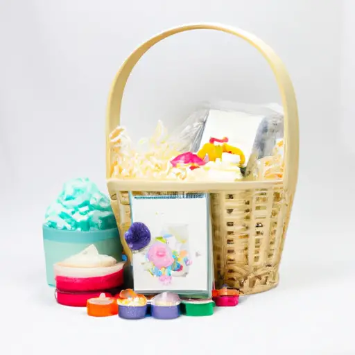 An image featuring a vibrant, pastel-colored gift basket adorned with personalized trinkets and filled with themed goodies like scented candles, handmade soaps, and a mini photo album, reflecting the heartfelt thoughtfulness of customized birthday gifts