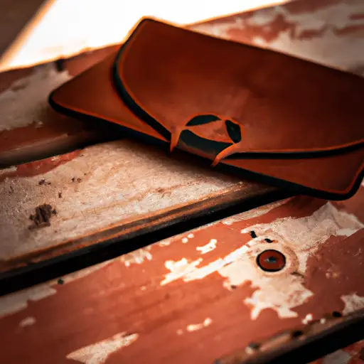 An image of a rustic workbench bathed in natural light, showcasing a masterfully crafted handmade leather wallet