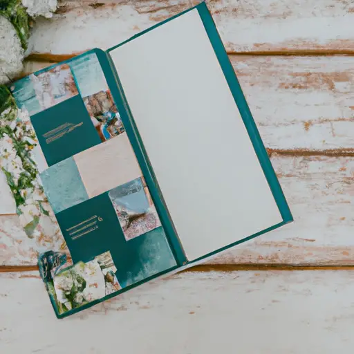 An image showcasing a beautifully crafted, custom-made photo album nestled delicately on a rustic wooden table