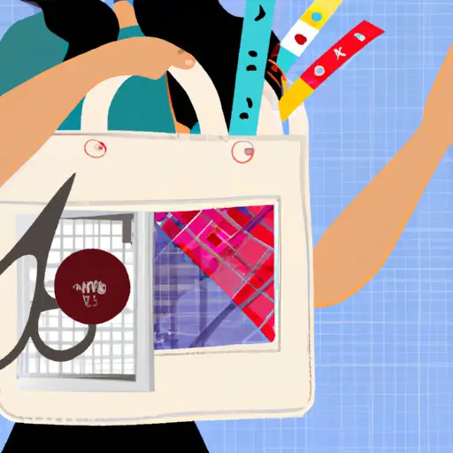 An image showcasing a stylish fashionista girlfriend's delight as she receives a beautifully hand-sewn tote bag filled with colorful fabric swatches, trendy patterns, and a set of designer-inspired sewing tools