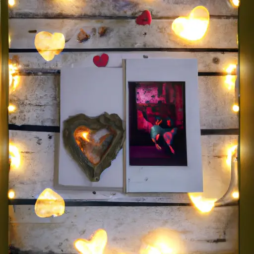  the essence of love and longing with a heart-shaped photo collage adorning a rustic wooden frame