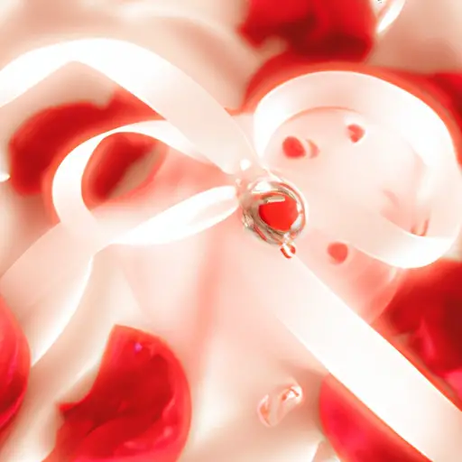 An image featuring a delicately handcrafted heart-shaped pendant, adorned with shimmering beads and wrapped in a satin ribbon, resting on a bed of rose petals