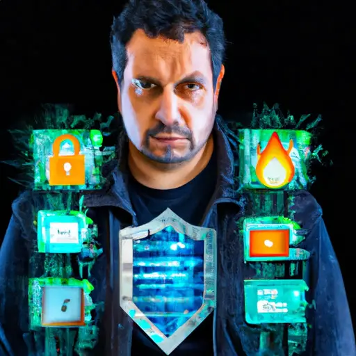 An image that depicts a person surrounded by a digital shield consisting of firewalls, encryption codes, and lock icons, symbolizing the urgency of taking immediate steps to protect oneself from a cyberstalker