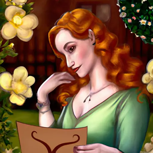 An image depicting a tender moment: a Taurus woman with a wistful smile, surrounded by blooming flowers and a tranquil garden