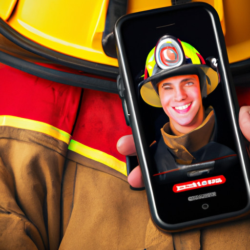 An image that showcases a vibrant smartphone screen displaying a firefighter dating app