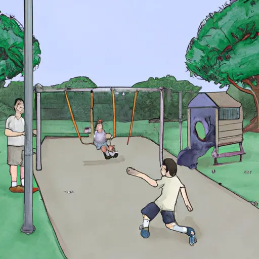 An image depicting a peaceful park scene with a playground; a single dad pushing his child on a swing, while another dad plays catch with his kids nearby, showcasing the ideal setting to meet single dads