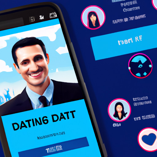 An image of a modern smartphone screen displaying a dating app with a sleek interface, featuring a profile picture of a smiling single police officer, surrounded by other potential matches