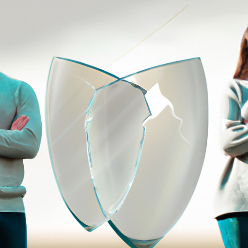 An image showcasing two individuals standing back-to-back, each holding a transparent shield symbolizing emotional boundaries