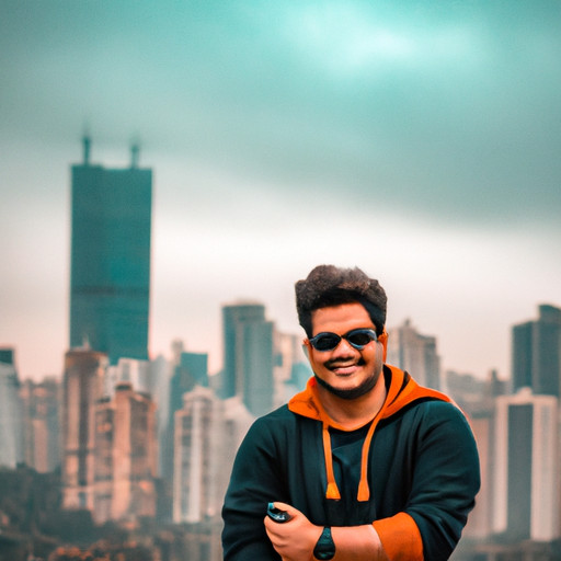 An image showcasing a well-groomed guy with a confident smile, positioned against a vibrant city skyline backdrop, capturing the perfect balance between urban charm and personal style for an attention-grabbing selfie