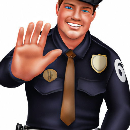 An image of a police officer extending a friendly hand, while maintaining a relaxed posture and genuine smile