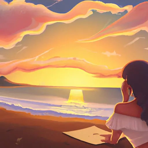 An image depicting a serene sunset by the beach, where a Taurus woman gazes at the fading sun, lost in thought, while holding a photograph of a cherished memory from her past relationship