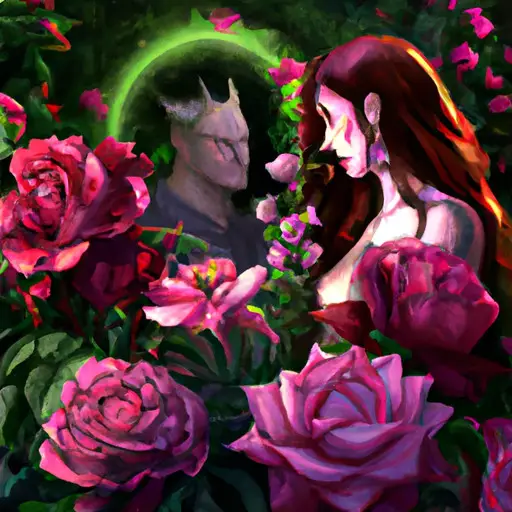 E, moonlit garden adorned with blooming roses and lush greenery