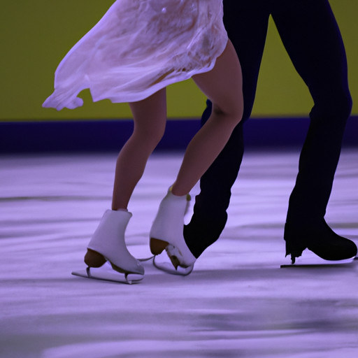  the grace and elegance of ice skating couples as they glide across the rink, their synchronized moves creating a stunning visual symphony of intertwined bodies, swirling dresses, and sparkling ice beneath their blades