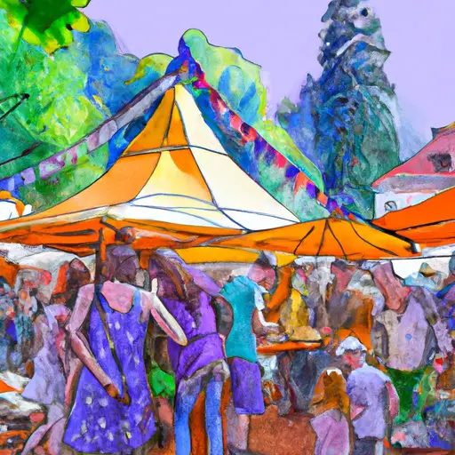 An image showcasing a vibrant outdoor market, where couples browse through stalls filled with colorful textiles, exotic spices, and traditional crafts