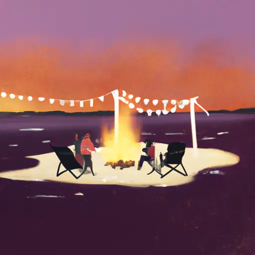 an image showcasing a cozy beach bonfire at sunset, where two couples are roasting marshmallows, sharing laughter, and enjoying each other's company