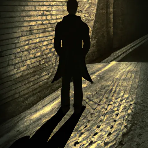An image showcasing the young Bruce Wayne standing alone in a dimly lit alley, his silhouette casting a long shadow on the ground, symbolizing the origins of Batman's sigma traits
