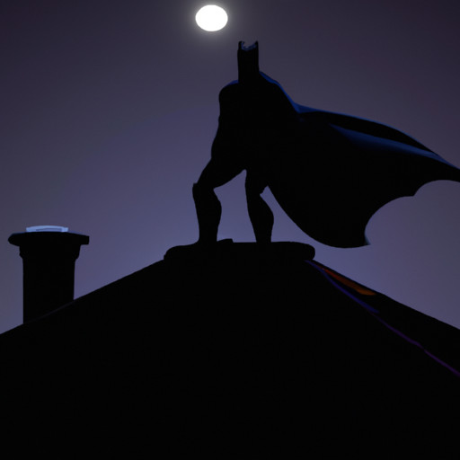 An image showcasing Batman's solitary silhouette perched atop a moonlit Gotham City rooftop, his cape billowing in the wind, symbolizing his self-sufficiency and autonomy