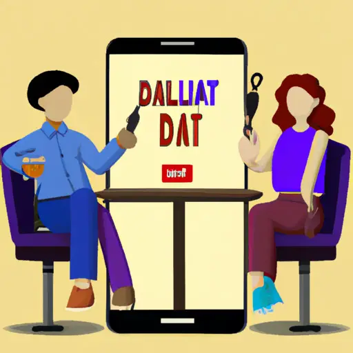 An image showcasing a couple sitting together, one partner engaged in a dating app on their phone, while the other partner holds a hand up, symbolizing setting boundaries in a monogamous relationship