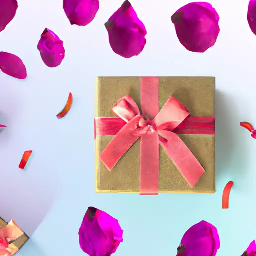 An image showcasing a beautifully wrapped gift box surrounded by an array of colorful ribbons, delicate flower petals, and an assortment of thoughtful gift options, symbolizing the process of carefully selecting the perfect gift for your girlfriend