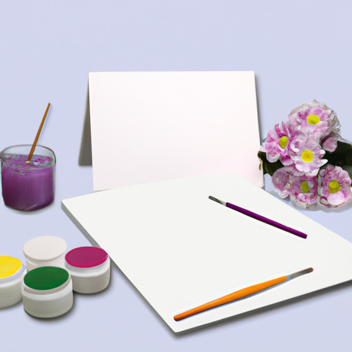 An image showcasing a clutter-free work table adorned with a delicate palette of watercolor paints, elegant paintbrushes, a stack of blank canvases, and a jar of fresh flowers - all ready for a romantic gift-making session