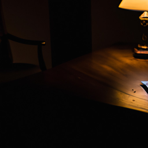 An image of a dimly lit room with a laptop on a table, casting a glow on the face of a married person browsing a discreet website, as their wedding ring rests next to it