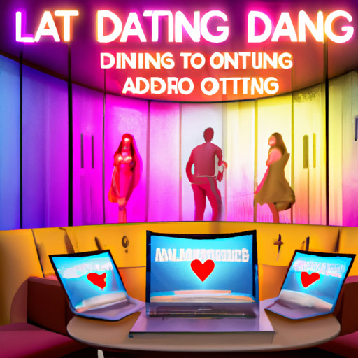 An image capturing the essence of online dating for married women: a vibrant virtual world with laptops, smartphones, and colorful dating profiles, subtly juxtaposing secrecy and excitement