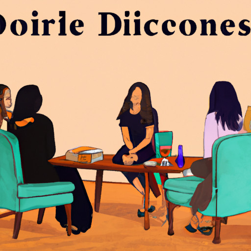 An image depicting a diverse group of women sitting around a cozy living room, engrossed in a deep conversation, offering emotional support and advice to a woman going through a divorce
