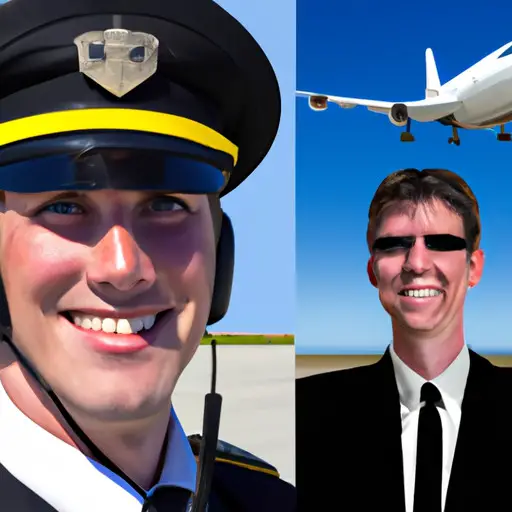An image contrasting a smiling pilot enjoying job security with a steady stream of aircraft in the background, while another pilot looks worried amidst a desolate airport, symbolizing the pros and cons of being a pilot in terms of job security and demand