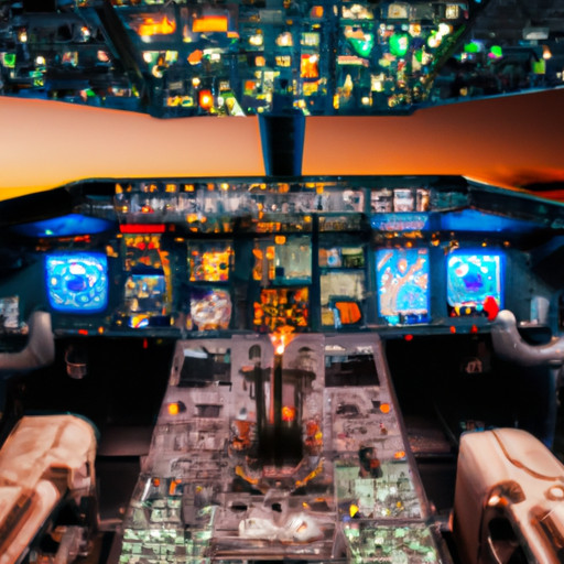 An image capturing the exhilarating intensity of a pilot's cockpit, with intricate instrument panels, glowing buttons, and a focused aviator, contrasting with the confined space and potential stress, conveying the challenging work environment of a pilot