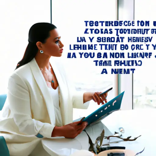 An image of a Taurus woman in a chic office attire, seated at a desk adorned with a vision board, surrounded by motivational quotes, and holding a pen poised to answer career-focused questions