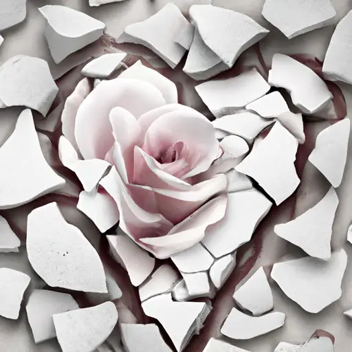 An image that portrays a delicate rose emerging from a cracked heart, symbolizing resilience and healing