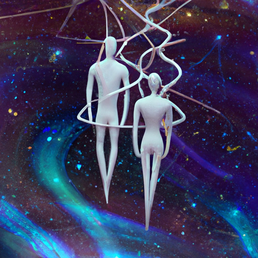 An image of two ethereal figures, one representing the dreamer and the other their ex, surrounded by a web of glowing threads symbolizing communication
